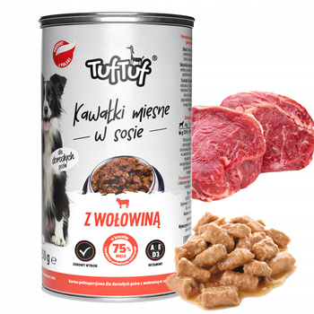 TUF TUF Karma mokra dla psa KAWAŁKI W SOSIE Wołowina 1250g