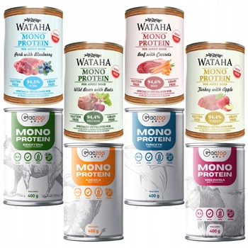 WATAHA GACZOO Mono Protein Adult karma mokra dla psa Mix smaków 8 x 400g