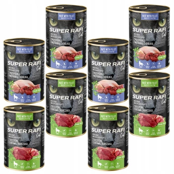 SUPER RAFI Cat karma mokra dla kota mix smaków 8 x 400g