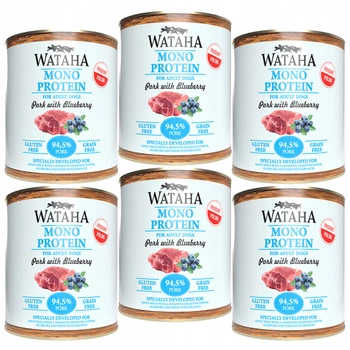 WATAHA Mono Protein Adult karma mokra dla psa Wieprzowina Borówka 6 x 800g