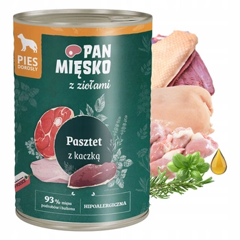 PAN MIĘSKO z Ziołami Karma mokra dla psa Pasztet Kaczka 400g