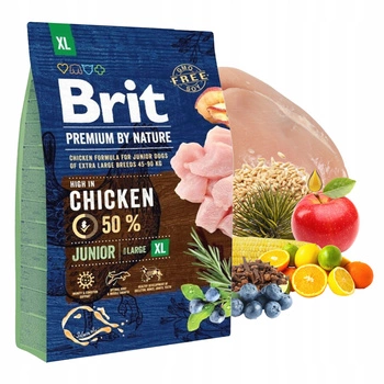 BRIT BY NATURE PREMIUM JUNIOR karma sucha dla szczeniąt ras olbrzymich Kurczak rozmiar  XL 3kg