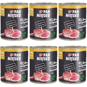 PAN MIĘSKO Karma mokra dla psa Wieprzowina Jagnięcina 6 x 800g Bezzbożowa