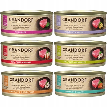 GRANDORF zdrowa karma mokra dla kota mix smaków Tuńczyk 6 x 70g Bezzbożowa
