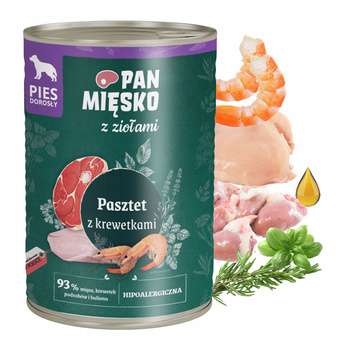 PAN MIĘSKO z Ziołami Karma mokra dla psa Pasztet Krewetki 400g