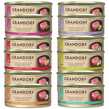 GRANDORF zdrowa karma mokra dla kota mix smaków Tuńczyk 12 x 70g Bezzbożowa
