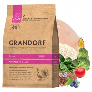 GRANDORF DOG MEDIUM&MAXI ADULT karma sucha dla psa Indyk 3 kg