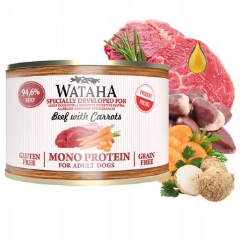 WATAHA Mono Protein Adult karma mokra dla psa Wołowina z Marchewką 185g