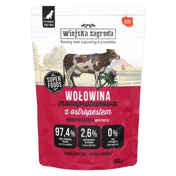 WIEJSKA ZAGRODA Mono mokra karma dla psa Wołowina z ostropestem 500g
