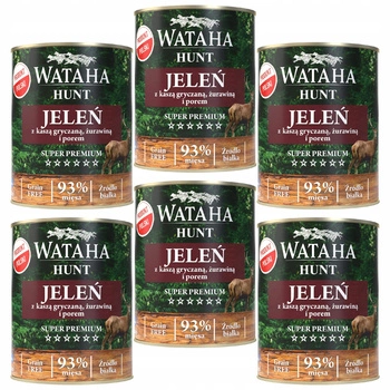 WATAHA HUNT Adult karma mokra psa Jeleń z Kaszą Żurawiną i Porem 6 x 800g