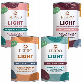 PERRO Light Monobiałkowa karma mokra dla psa mix smaków 4 x 400g