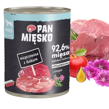 PAN MIĘSKO Karma mokra dla psa Wieprzowina dzik 800g Bezzbożowa