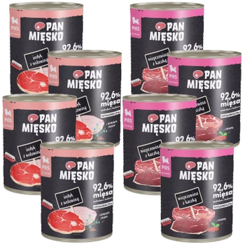 PAN MIĘSKO Karma mokra dla szczeniąt Mix smaków 8 x 800g Bezzbożowa