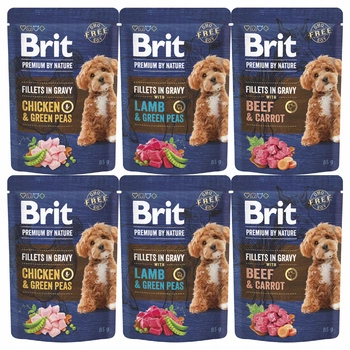 BRIT BY NATURE fileciki karma mokra dla psa mix smaków 6 x 85g bezzbożowa