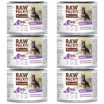 RAW PALEO Duoprotein Kaczka Dzik karma dla psa mokra 6 x 200g bezzbożowa