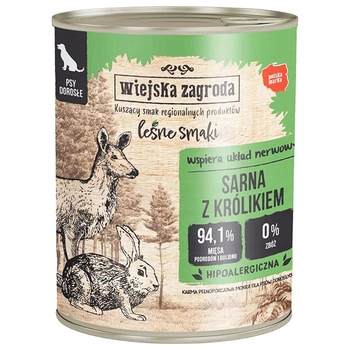 WIEJSKA ZAGRODA Leśne smaki Karma mokra dla psa Sarna Królik 800g Bezzbożowa