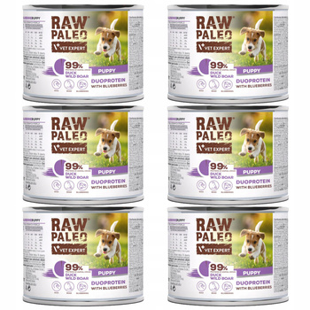 RAW PALEO PUPPY Duoprotein Kaczka Dzik karma dla szczeniąt mokra 6 x 200g