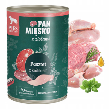 PAN MIĘSKO z Ziołami Karma mokra dla psa Pasztet Królik 400g