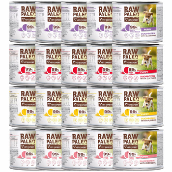 RAW PALEO PUPPY Duoprotein Mix Smaków karma dla szczeniąt mokra 20 x 200g