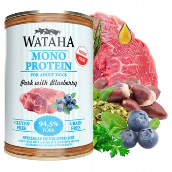 WATAHA Mono Protein Adult karma mokra dla psa Wieprzowina z Borówką 400g