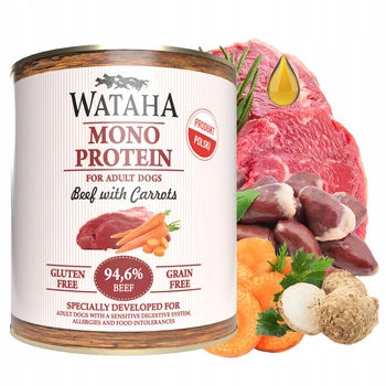 WATAHA Mono Protein Adult karma mokra dla psa Wołowina z Marchewką 800g