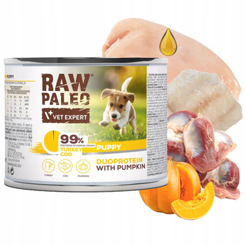 RAW PALEO PUPPY Duoprotein Indyk Dorsz karma dla szczeniąt mokra 200g