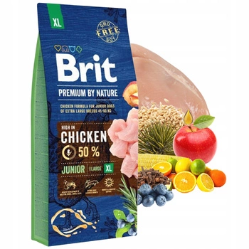 BRIT BY NATURE PREMIUM JUNIOR karma sucha dla szczeniąt ras olbrzymich Kurczak rozmiar XL 15kg