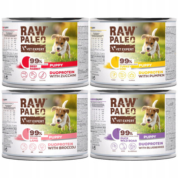 RAW PALEO PUPPY Duoprotein Mix Smaków karma dla szczeniąt mokra 4 x 200g