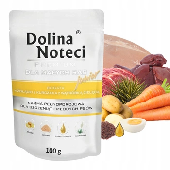 DOLINA NOTECI Premium Junior Karma mokra dla szczeniąt kurczak cielęcina 100g Bezzbożowa