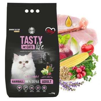 BIOFEED TASTY CATS LIFE Hairball Królik karma sucha dla kota 8 kg zdrowa