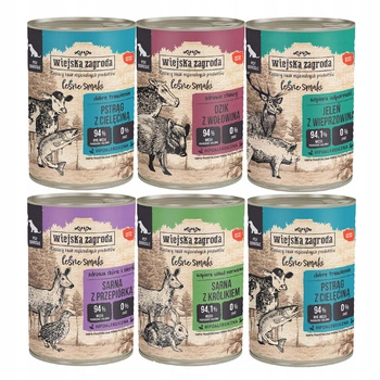 WIEJSKA ZAGRODA Leśne smaki Karma mokra dla psa mix smaków 6 x 400g Bezzbożowa