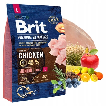 BRIT BY NATURE PREMIUM JUNIOR karma sucha dla szczeniąt dużych ras Kurczak rozmiar L 3kg