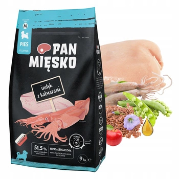 Pan Mięsko Sucha Karma dla szczeniąt Indyk z Kalmarami Chrupki M 9 kg