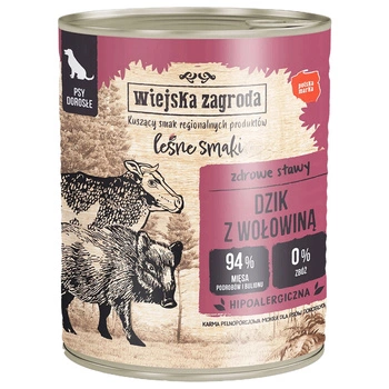 WIEJSKA ZAGRODA Leśne smaki Karma mokra dla psa Dzik Wołowina 800g Bezzbożowa