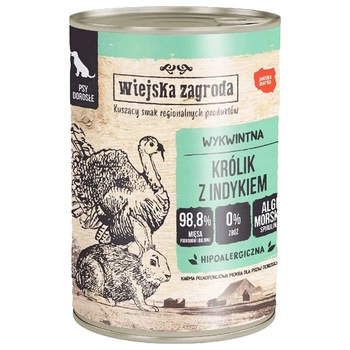 WIEJSKA ZAGRODA Karma mokra dla psa Królik Indyk 400g Bezzbożowa