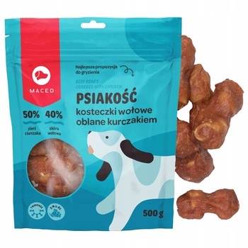 MACED PSIAKOŚĆ Kosteczki Wołowe oblane Kurczakiem przysmak dla psa 8cm 500g