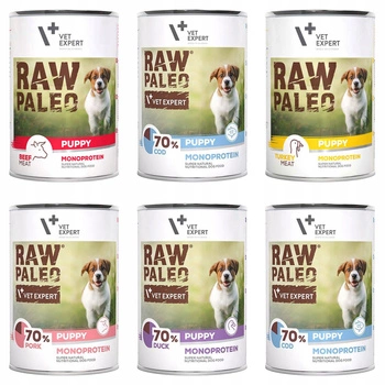 Raw Paleo PUPPY Karma mokra dla szczeniąt MONO mix smaków 6 x 400g Bezzbożowa