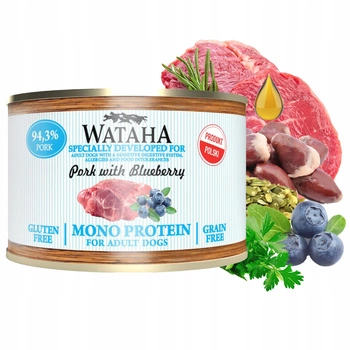 WATAHA Mono Protein Adult karma mokra dla psa Wieprzowina z Borówką 185g