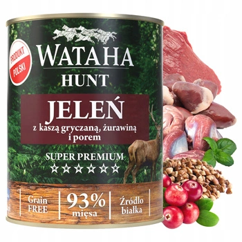 WATAHA HUNT Adult karma mokra psa Jeleń z Kaszą Żurawiną i Porem 800g
