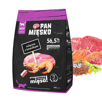 PAN MIĘSKO Karma sucha dla kota Cielęcina Krewetki 400g