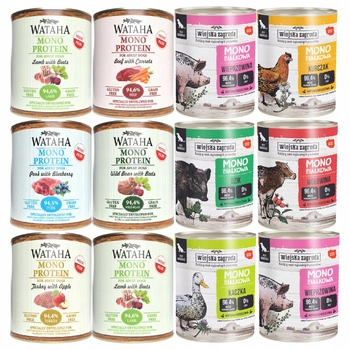 WIEJSKA ZAGRODA WATAHA Mono Mix Smaków karma mokra dla psa 12 x 800g