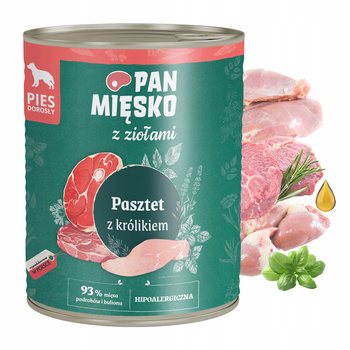 PAN MIĘSKO z Ziołami Karma mokra dla psa Pasztet Królik 800g