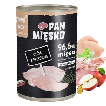 PAN MIĘSKO Karma mokra dla kota Indyk z Królikiem 400g Bezzbożowa