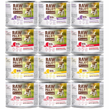 RAW PALEO PUPPY Duoprotein Mix Smaków karma dla szczeniąt mokra 12 x 200g