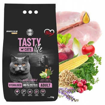 BIOFEED TASTY CATS LIFE STERILISED Królik karma sucha dla kota 8 kg zdrowa