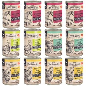 WIEJSKA ZAGRODA Mix Smaków karma dla psa mokra 12 x 400g bezzbożowa
