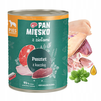 PAN MIĘSKO z Ziołami Karma mokra dla psa Pasztet Kaczka 800g