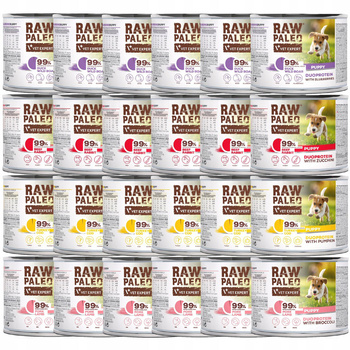 RAW PALEO PUPPY Duoprotein Mix Smaków karma dla szczeniąt mokra 24 x 200g