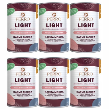 Perro LIGHT Monobiałkowa karma mokra dla psa Koza z warzywami 6 x 400g