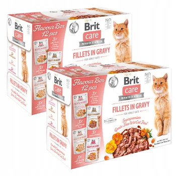 Brit Care Pouch Box Fillets in Gravy 24 x 85g mix mokra karma dla kota